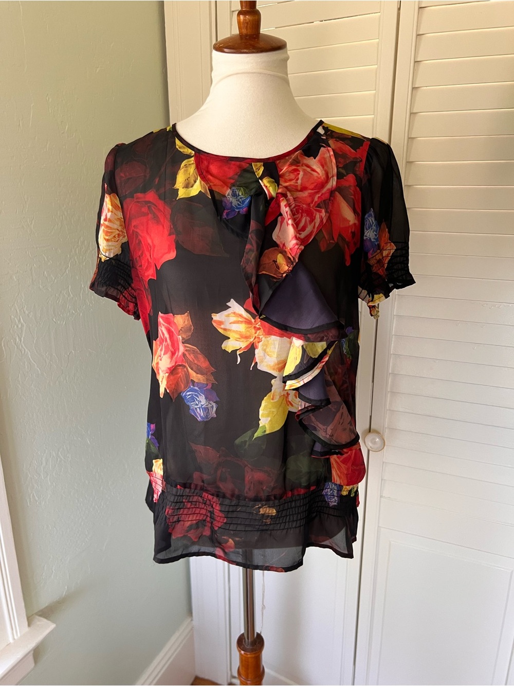 Ted Baker London Janni Sheer Floral Ruffle Blouse